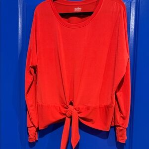 Soho Apparel Women's Vibrant Red Long Sleeve Tie-Front Top